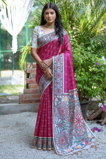 Rani Color Exclusive Printed Soft Tussar Silk Sarees