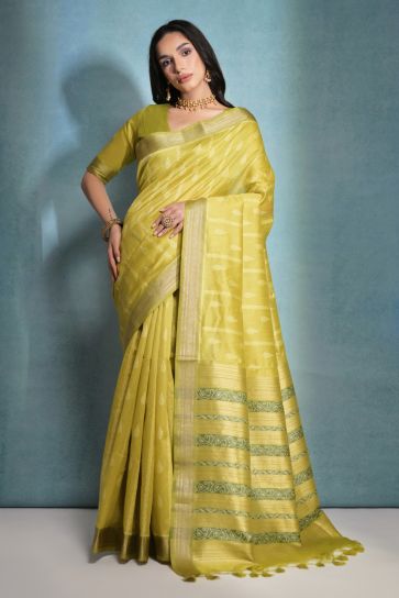 Green Raw Silk Designer Saree For Wedding Function