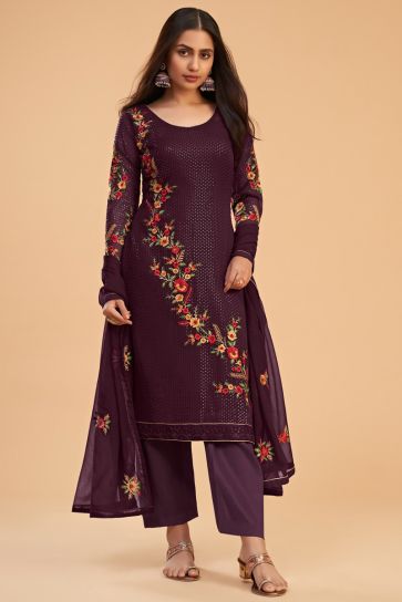 Georgette Wine Color Function Look Elegant Salwar Suit