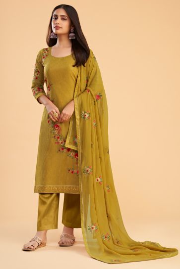 Function Look Yellow Color Inventive Georgette Salwar Suit