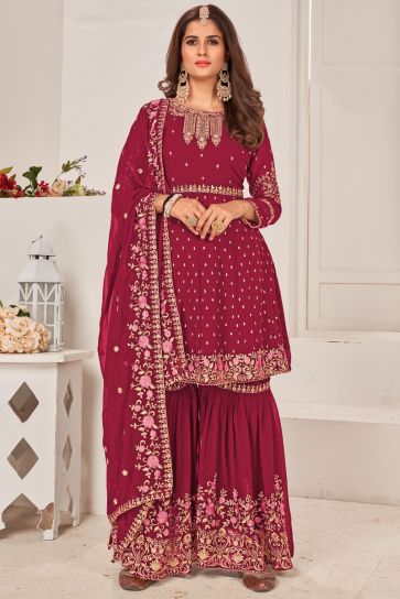 Function Wear Georgette Fabric Radiant Rani Color Sharara Suit