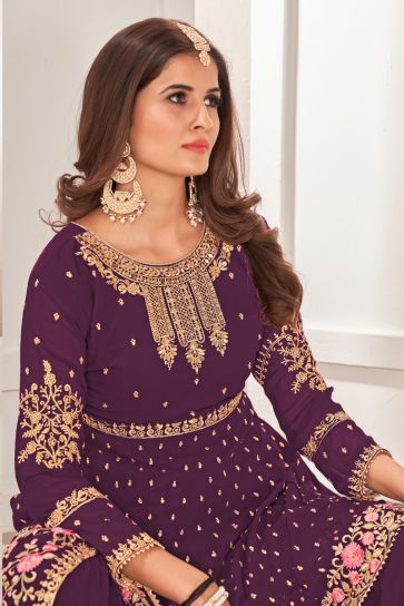 Purple Color Georgette Fabric Admirable Sharara Suit In Function Wear
