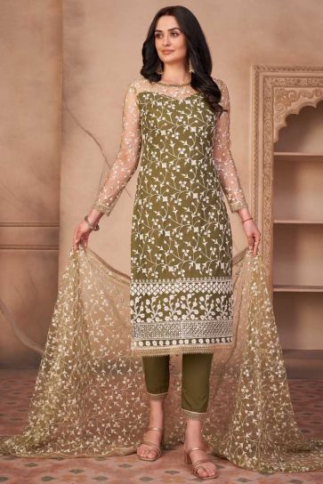 Buy Mustard Palazzo Suit In Silk With Brocade Floral Buttis And Matching Henna  Green Brocade Dupatta Online - Kalki Fashion