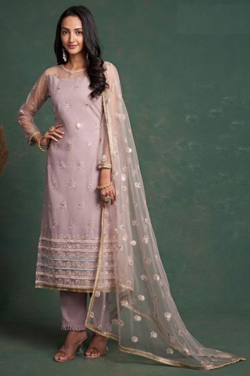 Glamorous Net Fabric Lavender Color Function Wear Salwar Suit