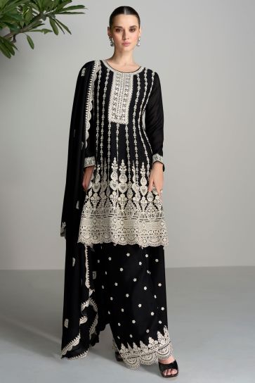 Eugeniya Belousova Chinon Silk Fabric Black Color Gorgeous Readymade Palazzo Suit