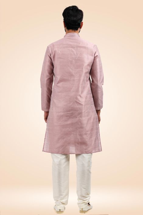 Pink Color Jacquard Banarasi Silk Fabric Striking Readymade Kurta Pyjama For Men