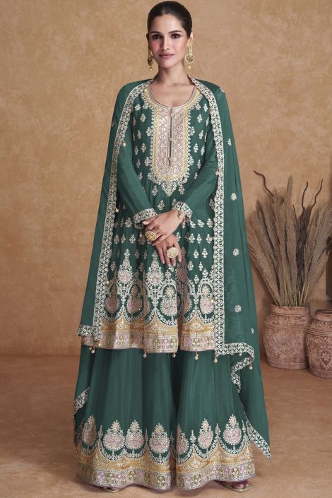 Vartika Singh Georgette Fabric Green Color Stylish Palazzo Salwar Suit
