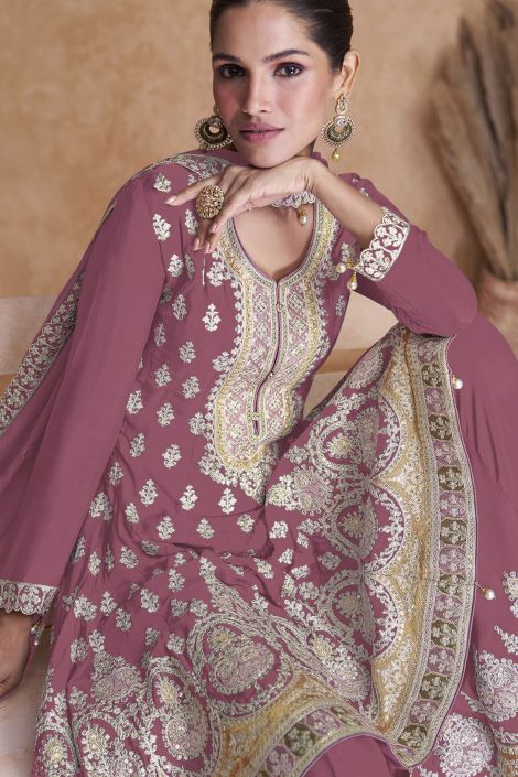 Vartika Singh Glamorous Georgette Fabric Pink Color Palazzo Suit