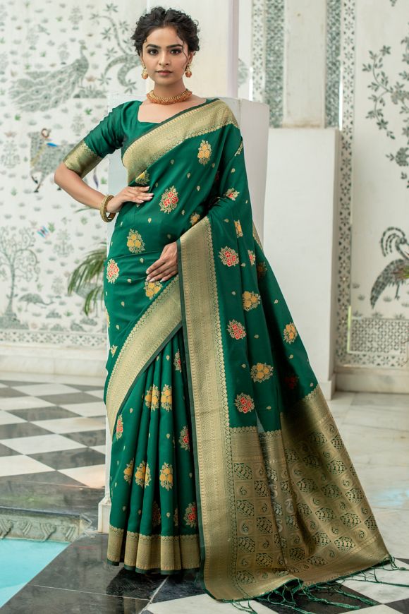 Green Handwoven Banarasi Silk Saree - Shivangi Kasliwal