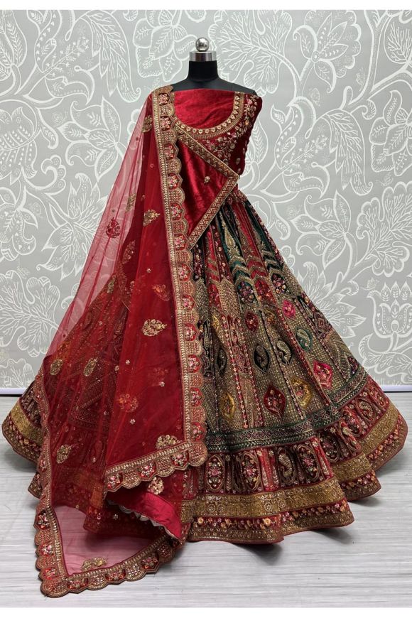 Maroon Adorable Designer Pure Velvet Semi Stitched Lehenga C