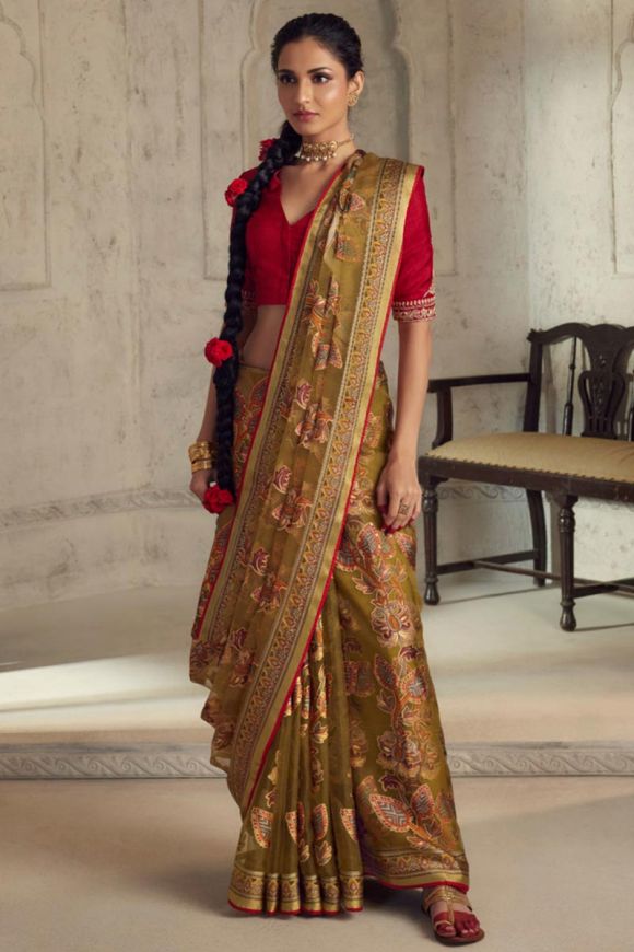 Mustard Yellow Organza Silk Saree – Zilikaa