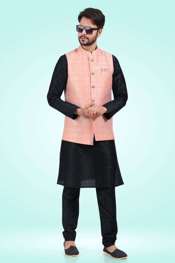 Men's Art Silk Kurta Pajama With Printed Jute Nehru Jacket-ISKM2007481 |  Ishaanya Fashion