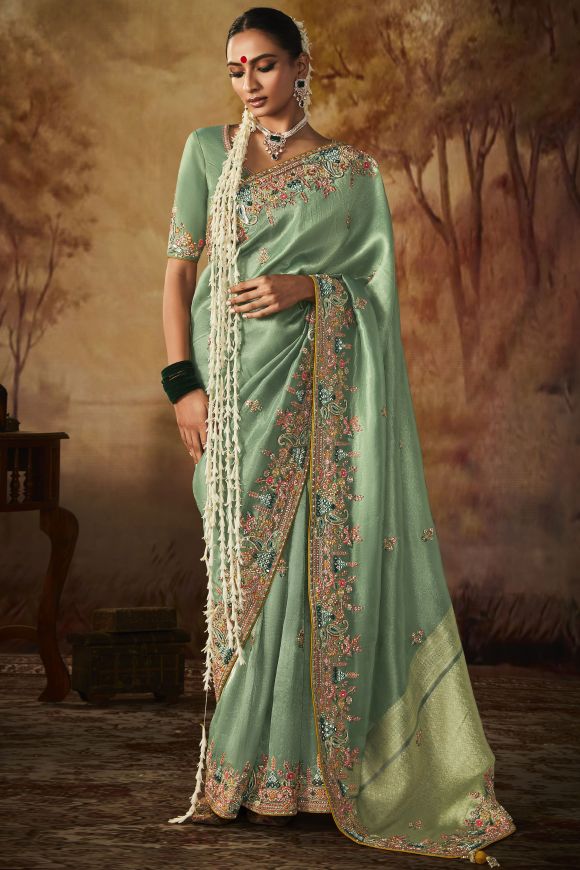 Bottle Green Art Silk Zari Kanjivaram Saree YOSAR34487-Kanjivaram Saree