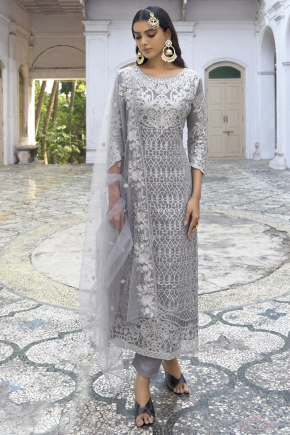 Admirable Grey Color Viscose Georgette Salwar Suit
