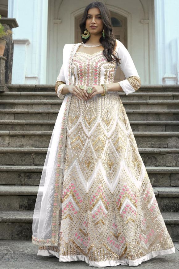 Off-White Sequins Embroidered Anarkali Set Design by El:sian Studeios at  Pernia's Pop Up Shop 2024
