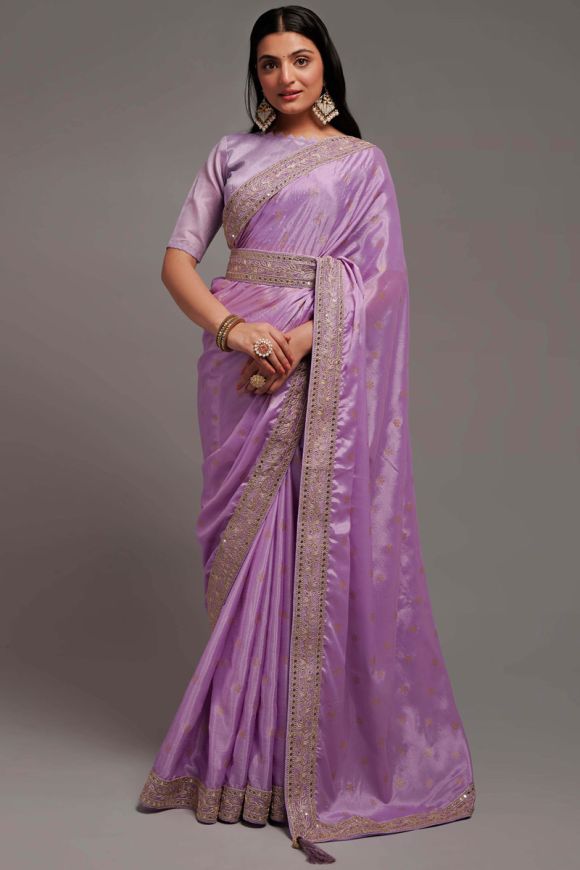 Logan Lavender Purple Georgette Sequins Designer Saree with Embroidere –  MySilkLove