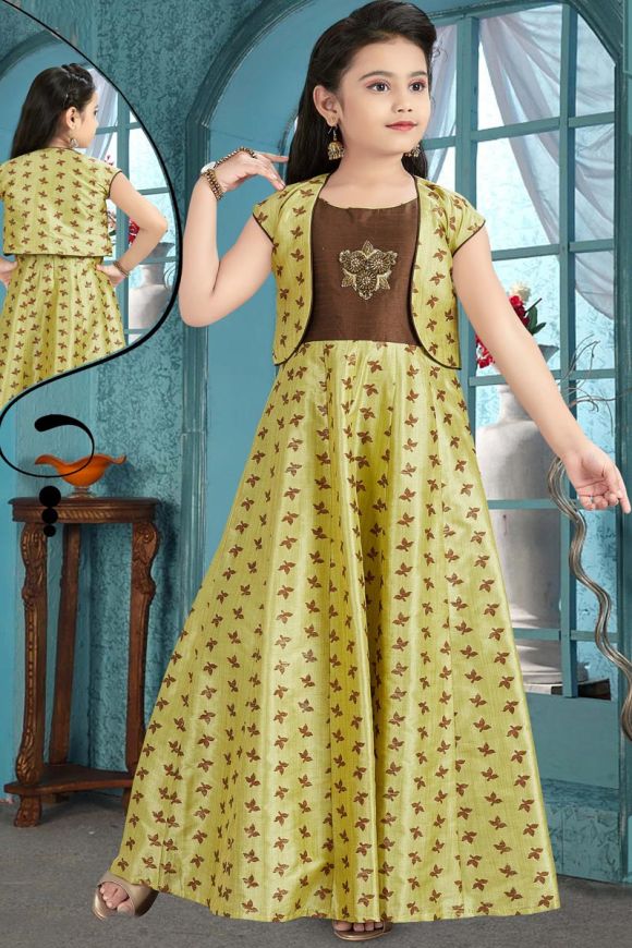 Buy Yellow Party Wear Chinon Designer Gown | Gowns