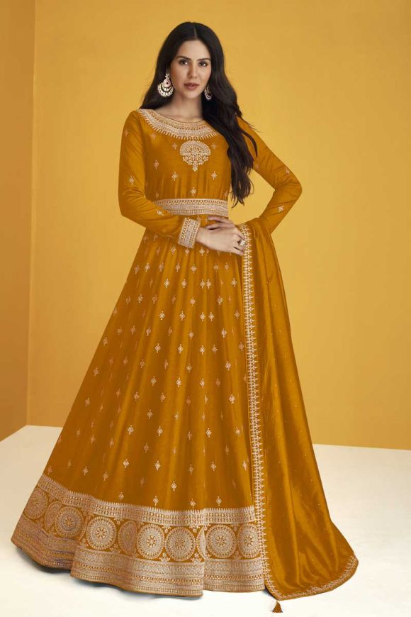 Peach Color Embroidered Sensational Sonam Bajwa Georgette Anarkali Suit