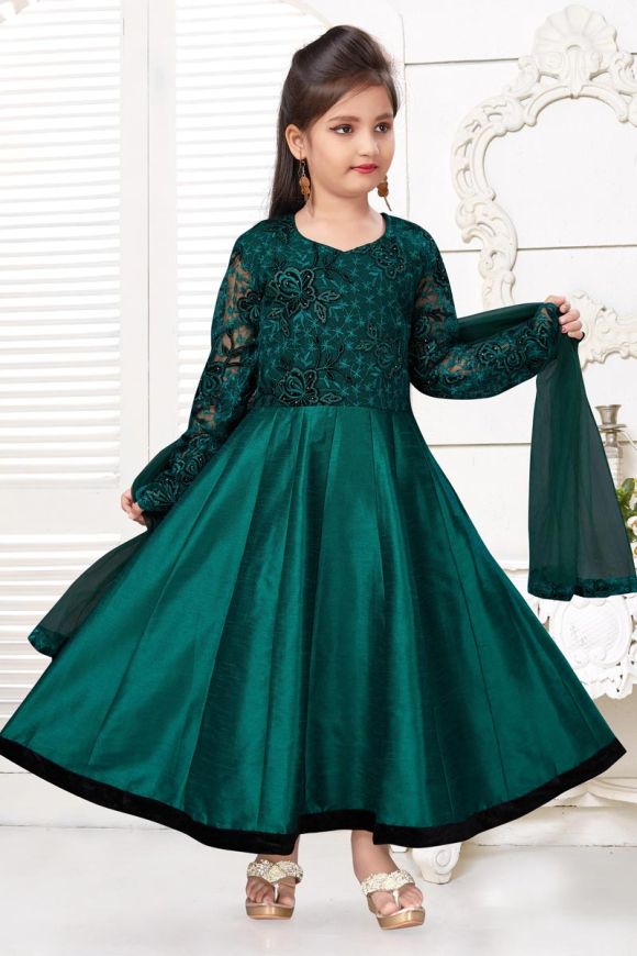 Gorgeous Gota Patti Work Teal Green Gown – Amrutamfab