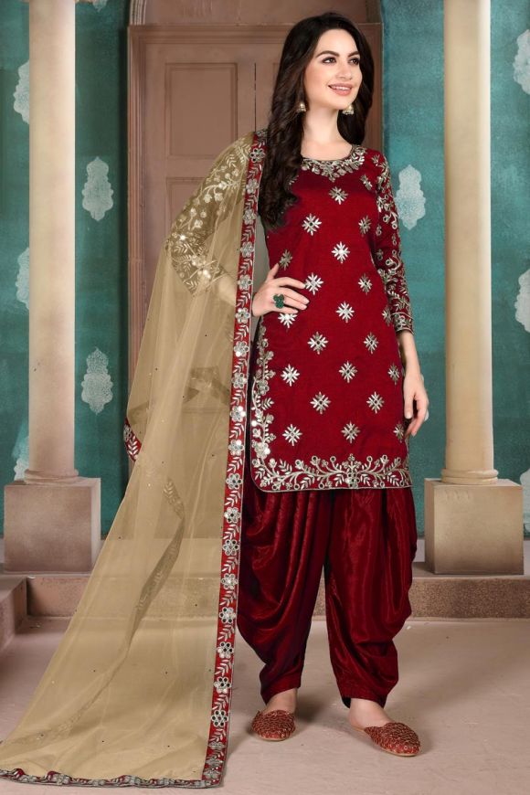 Georgette Maroon Party Wear Embroidered Anarkali Salwar Suit at Rs 1399 in  Surat