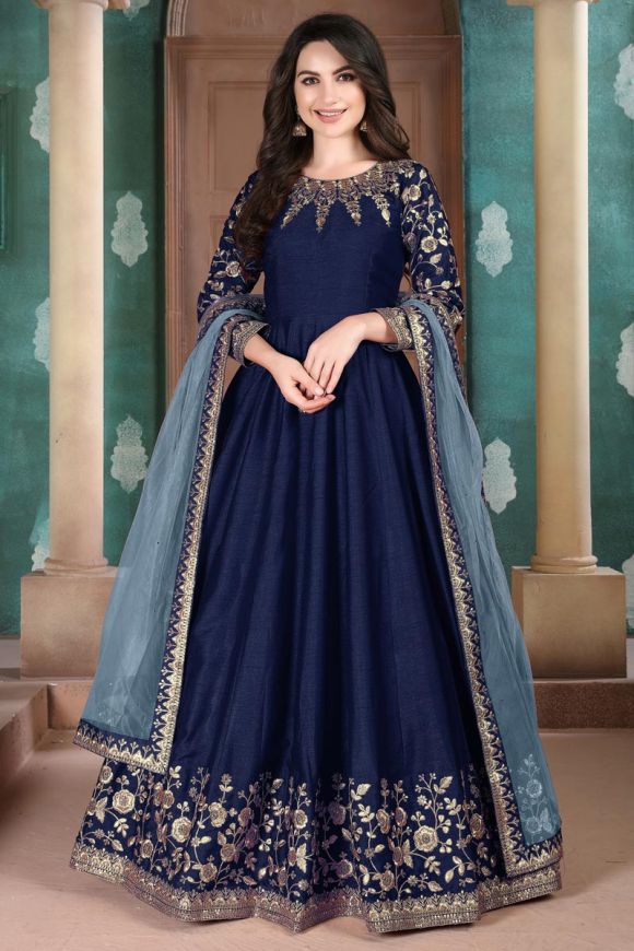 Heavy Italian Satin Designer Fancy Gown, Embroidered, Stitched at Rs 1499  in Surat