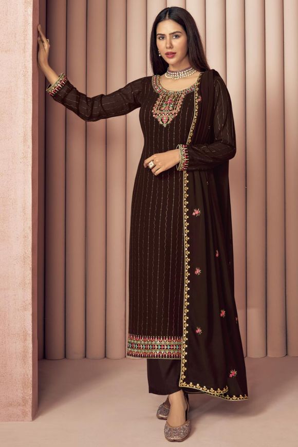 Brown Salwar Suit- Buy Brown Color Salwar Kameez Online