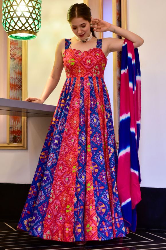 Trendy Amiable Printed Long Gown With Dupatta – Kaleendi