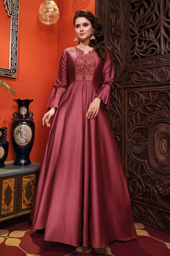 Kalyan Silks - Maroon Party Wear Gown(Price :Rs2,095/-) To check out the  details visit:https://goo.gl/kwHt3y | Facebook