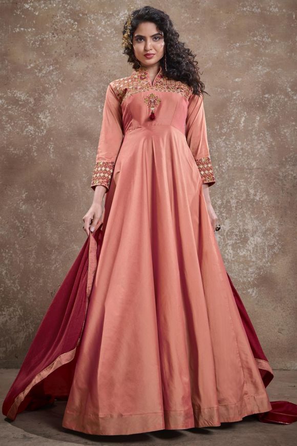 Shop Baby Pink Art Silk Gown Party Wear Online at Best Price | Cbazaar