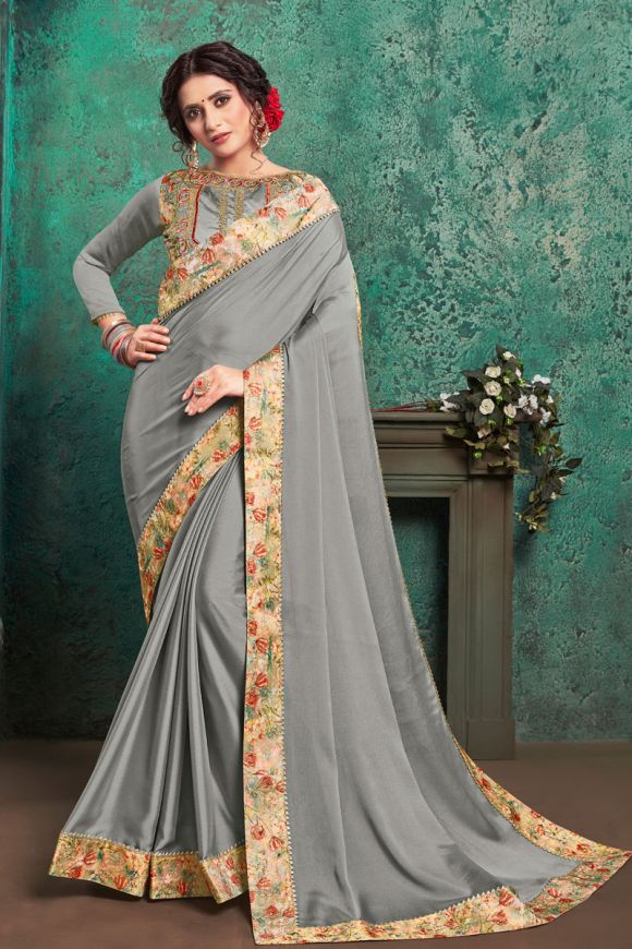 Gray Colour ASHIKA CHIKANKARI BUTTA Cotton Linen With Resham Work Designer  Saree Collection CB 04 - The Ethnic World