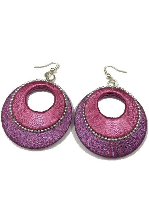 Handmade Dark Pink Earrings with Star Stone Work - Weblot