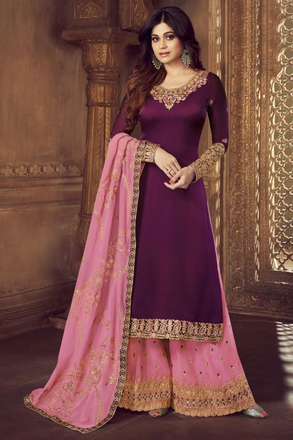 Purple and Green Color Combination Party Wear Plazo Suit With Dupatta :: MY  SHOPPY LADIES WEAR