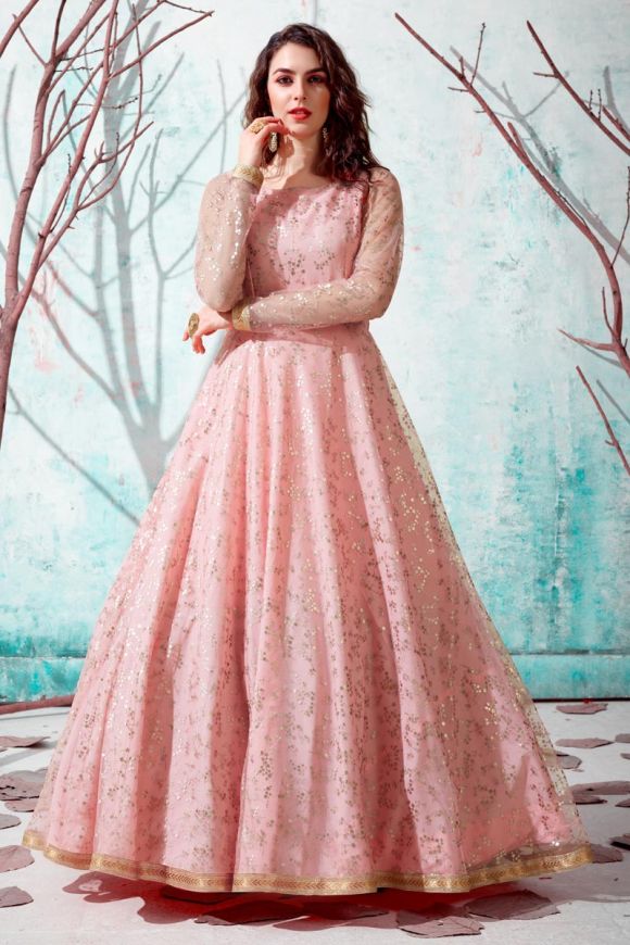 Shop Peach Embroidered Gown With Jacket Party Wear Online at Best Price |  Cbazaar