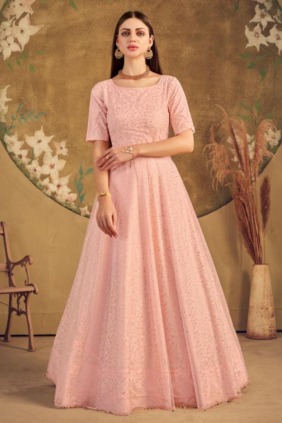 Mor Peach Color Womens Full Flared Gown for Wedding | gintaa.com