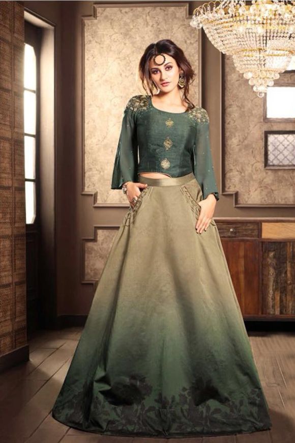 Buy Green Organza Embroidery Round Kurta Lehenga Set For Women by Shikha  and Srishti Design Online at Aza Fashions.
