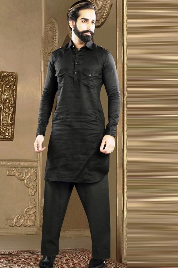 Black Color Viscose Kurta Pajama With Nehru Jacket 946MW35