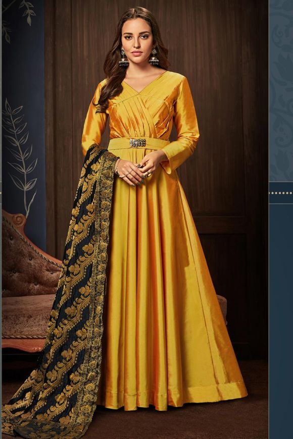 Taffeta Silk Gown with Dupatta – Handicrafts Galleria