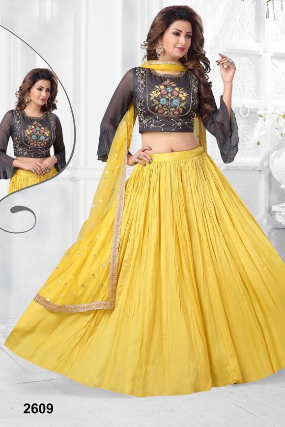 Buy BIBA GIRLS Yellow Embroidered Poly Cotton Round Neck Girls Ghagra Choli  set | Shoppers Stop