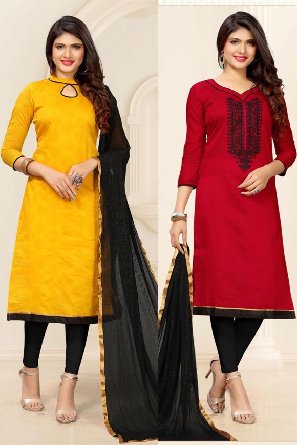 Red and Black Pranjul 3/4th Cotton Churidar Suit, 1 Set Includes: 1  Salwar,1 Kameez and Dupatta at Rs 365/set in Chennai