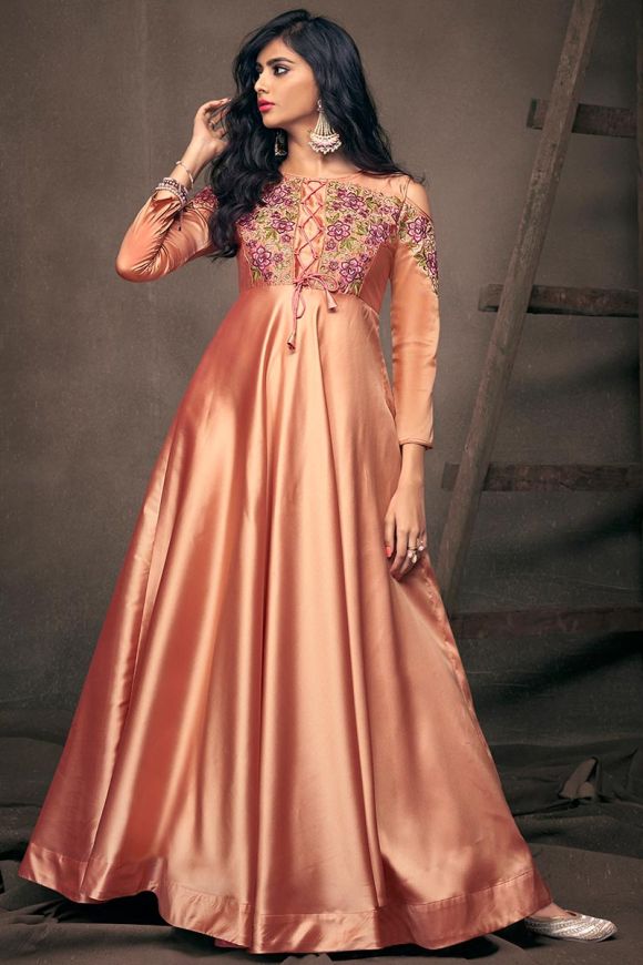 Trendy Multi Design Dark Peach Color Anarkali Gown – Amrutamfab