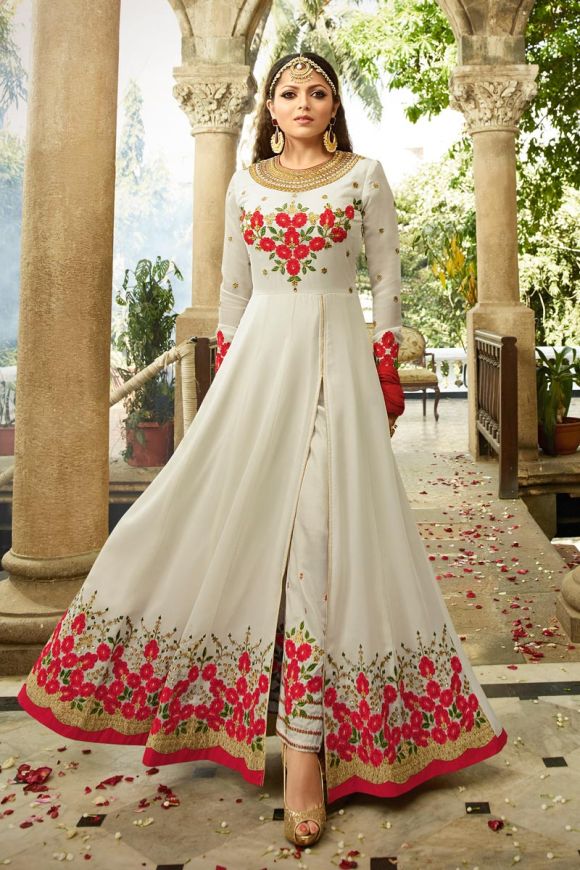 Indian Dresses Online Drashti Dhami Off White Embroidered Wedding Wear  Floor Length Anarkali Nitya Vol 113 2308 By LT Fabrics SC/009008 At  suryavansicreation.com | Salwar Kameez Wholesale India