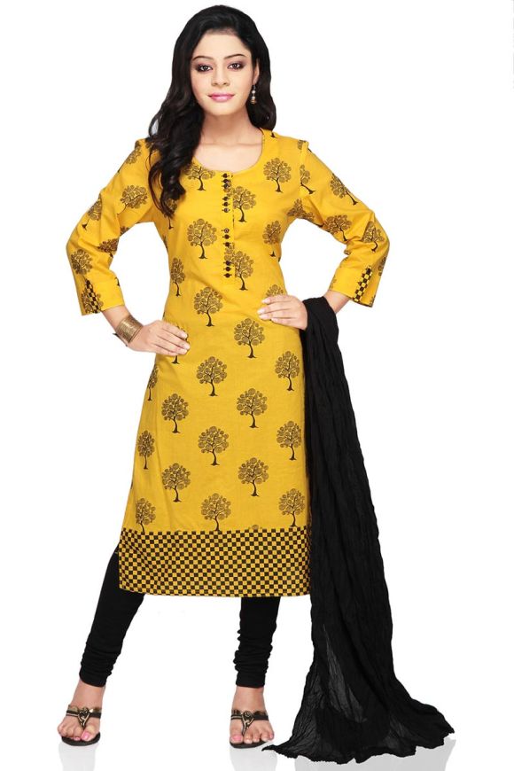 Luxurious Yellow Color Party Wear Cotton Long Readymade Kurta With Legging