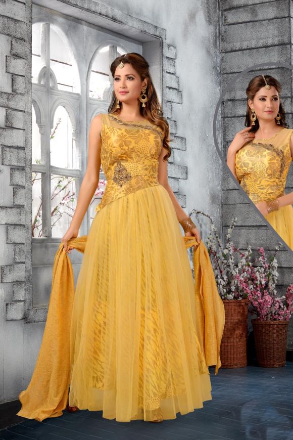 Light Yellow Embroidered Cotton Gown