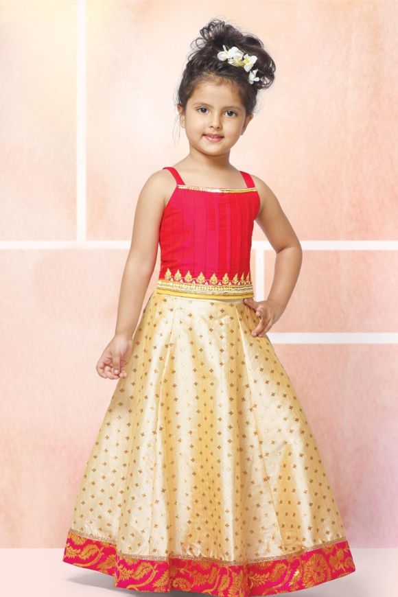 Festive Wear Incredible Designer Baby Girls Wear Lehenga In Rani And Cream  Color