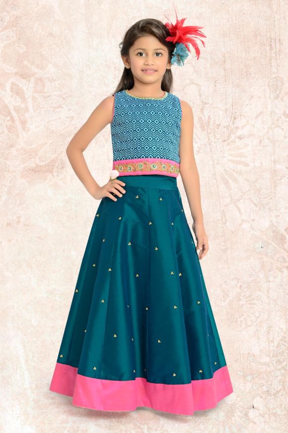Ostrich feather embroidery mint Lehenga with ruffle dupatta for baby g –  Ricco India