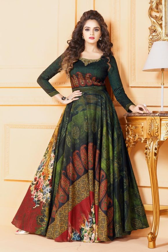 510025 Yellow Multicoloured Printed Anarkali Suit set – Pure Elegance