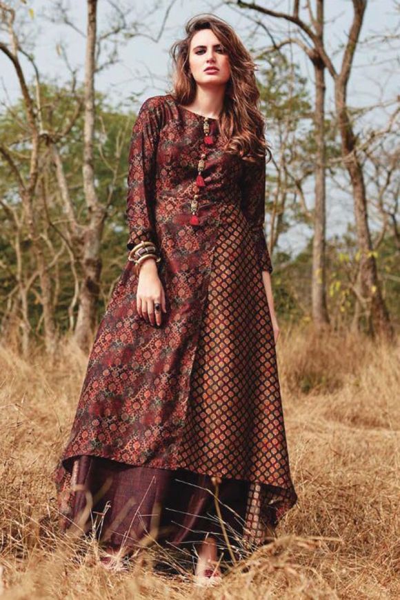 Beautiful Khadi-Silk asymmetric western Kurti with bell sleeves. Detailing  with hand embroider… | Stylish dresses, Indian fashion dresses, Kurti  designs party wear