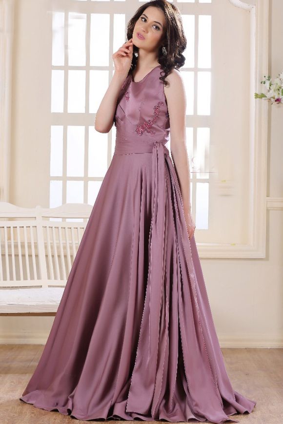 Glimmery Look Pink Color Satin Material Partywear Gown