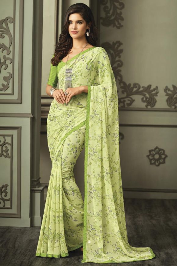 VC Floral Print Printed Daily Wear Georgette Chiffon Blend Saree, With  Blouse Piece, 5.5 m (separate blouse piece) at Rs 450 in Surat