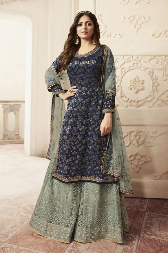Georgette Embroidered Party Wear Sharara Suit, Blue at Rs 1500/piece in  Surat